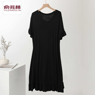 俞兆林莫代爾連衣裙女夏季寬松荷葉邊內(nèi)搭中長(zhǎng)款打底裙休閑百搭短袖長(zhǎng)裙 黑色 XL 100-130斤