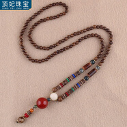 頂妃（DING FEI）民族風(fēng)金剛菩提檀木吊墜長(zhǎng)款項(xiàng)鏈女佛系佛珠毛衣鏈男棉麻 紅瑪瑙 A29-108