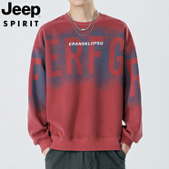 JEEP SPIRIT吉普衛(wèi)衣男2025年秋季新款酒紅色寬松男士長(zhǎng)袖t恤無(wú)帽上衣服男生 酒紅色 M