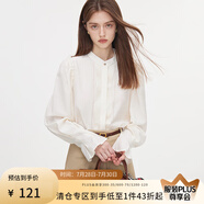 范思藍恩秋季法式千金風(fēng)襯衫女秋季2024新款設(shè)計感長袖木耳邊甜美立領(lǐng)襯衣 米白色 L