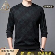 ACOO奢品春秋裝圓領(lǐng)印花厚棉T男歐美風(fēng)中年男士商務(wù)長(cháng)袖T恤打底衫 綠色 4XL 190