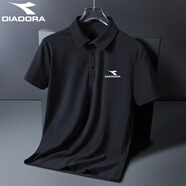 Diadora冰絲Polo衫男短袖夏季薄款休閑翻領(lǐng)體恤速干T恤運(yùn)動(dòng)上衣t新款 黑色 M