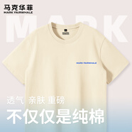 馬克華菲純棉t恤男夏季新款重磅220克美式復古字母印花百搭潮流半袖體恤衫 【純棉】-淺米#PMK菲英文藍 M