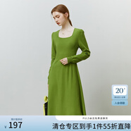 FANSILANEN范思藍(lán)恩法式方領(lǐng)針織連衣裙女秋冬長(zhǎng)袖內(nèi)搭毛衣裙中長(zhǎng)款 牛油果綠 S