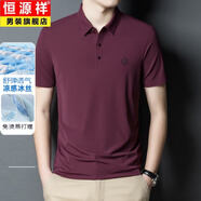 恒源祥高端短袖T恤男士寬松冰絲上衣服男裝休閑涼感polo衫2025夏季衛(wèi)衣 紫紅 XL 175 推薦135-150斤