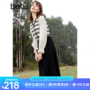 百圖betu女裝春季新款連衣裙法式條紋拼接長袖連衣裙女2401T66 黑色 L