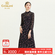 喬萬(wàn)尼早春新款淑女氣質(zhì)款花邊鏤空高腰線顯瘦傘裙印花連衣裙 玫瑰花圖案 S
