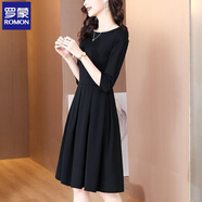 羅蒙黑色連衣裙女裝2025春秋新款氣質修身赫本風小黑裙女神范打底裙子 黑色-七分袖 M 建議親85-100斤