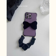 優(yōu)選韓國ins紫色13promax手機殼毛絨掛繩蝴蝶結(jié)iPhone11適用12蘋果14x 四孔手機殼+褶皺手提黑 iPhone13mini