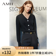 AMII極簡(jiǎn)洋氣V領(lǐng)針織開(kāi)衫春秋新款全棉長(cháng)袖上衣女短裝毛衣針織外套 黑色 150/76A/XS