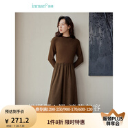 茵曼（INMAN）燈芯絨連衣裙春秋女裝新品長袖休閑針織禮服中長裙子 咖啡色 XL