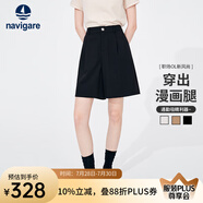 Navigare意大利小帆船女士五分褲夏季顯腿長時尚休閑褲通勤百搭A(yù)字短褲女 暗夜黑 S