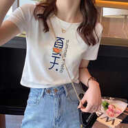 以純（YISHion）白色短款t恤女純棉短袖夏裝寬松2025新款減齡洋氣短裝體恤上衣潮 白色(夏日西瓜款) M (建議85-100斤)