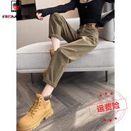 AEMAPE牛仔褲女2025春秋冬新款歐貨高級感卡其色哈倫爹氣質(zhì)女 軍綠色 M