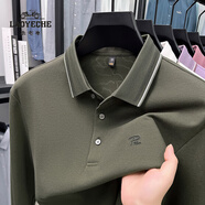 老爺車(chē)（LAOYECHE）高端品質(zhì)長(cháng)絨棉長(cháng)袖t恤男士春秋POLO衫上衣純色翻領(lǐng)寬松爸爸裝 AN-17150軍綠 L 推薦125-140斤