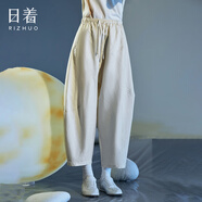 日著趣月光米棉麻吊襠休閑褲2025夏季新款薄拼接寬松顯瘦九分褲女 月光米 S