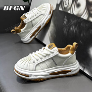 BFGN品牌貝殼頭男鞋2025夏季新款休閑運(yùn)動(dòng)鞋子男內(nèi)增高小白鞋男老爹鞋 白駝色【皮面】-高端男鞋 41 皮鞋碼