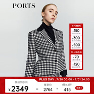 PORTS 寶姿秋冬新品女裝時(shí)尚千鳥(niǎo)格夾克外套LM9J030NFF099 黑色格子 XS (2)