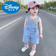 迪士尼（Disney）女童童裝牛仔背帶褲夏季新款寶寶兒童洋氣韓版夏裝休閑短褲褲子 藍(lán)色 80