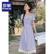 羅蒙（ROMON）法式甜美蕾絲拼接連衣裙女夏季新款氣質(zhì)蝴蝶結(jié)留洋大小姐連衣裙子 紫色繡花【連衣裙】 裙長115左右 L 110-125