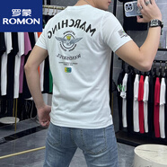 羅蒙（ROMON）歐貨青年2025夏季新品男士字母刺繡潮牌絲光棉圓領(lǐng)短袖T恤男潮ins 短*袖C330繡皇冠飛鷹款白色 M