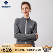 Navigare意大利小帆船羊毛衫女士秋冬季半高領(lǐng)彈力休閑毛衣通勤針織開衫女 知更雀灰/白 M