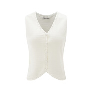 A21女裝V領(lǐng)無(wú)袖露肩薄款毛針織衫2025夏季新款簡(jiǎn)約單排扣開(kāi)衫上衣 米白 S