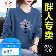 梵奧格（FANAOGE）春秋圓領(lǐng)衛(wèi)衣女加肥加大碼女裝寬松中年媽媽洋氣減齡顯瘦上衣 藍(lán)色[大樹] 3XL_160-180斤