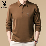 花花公子（PLAYBOY）2025新款純色休閑polo衫春秋冬季透氣長袖翻領t恤男士體恤爸爸裝 EY-803駝色 9916 M 165(90-120斤)