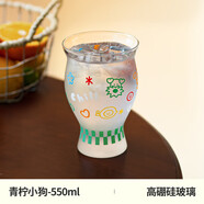 半房ins風高硼硅玻璃杯咖啡杯果汁杯子牛奶家用水杯啤酒 青檸小狗