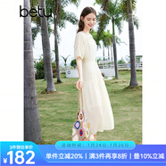 百圖betu女裝春夏新款連衣裙收腰氣質(zhì)法式復(fù)古減齡連衣裙2403D03 米白 M