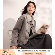 香影牛角扣麂皮絨外套女2024年冬季新款羊羔毛風(fēng)皮毛一體短款大衣 灰色 W844025 L