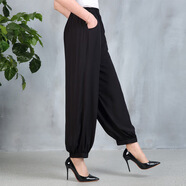 普戈斯春夏季中老年女褲大媽寬松棉綢闊腿燈籠褲休閑民族風(fēng)廣場(chǎng)舞蹈長(cháng)褲 黑色 2XL 【120-130斤】
