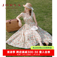 卓雅周末（JORYA weekend）吊帶連衣裙丨24夏新款桃心領蝴蝶結氣質高級法式碎花長裙 帝國黃色 M