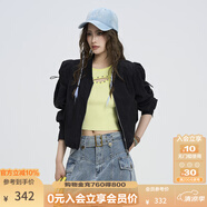 KAMA卡瑪設計感V領(lǐng)拉鏈短款外套2025新款夏季女抽繩時(shí)尚輕薄上衣 黑色 M