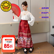 G.DUCKKIDS童裝漢服女童夏裝套裝兒童馬面裙一片式唐裝中國風女大童裙子春秋 鳳凰款紅色馬面裙套裝【春秋款】 150 尺碼11~12歲【140-150cm】cm