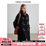 VEGA CHANG黑色毛呢子大衣女2025秋冬新款格紋中長(zhǎng)款大衣 鋯石黑 S