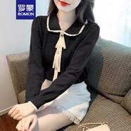 羅蒙（ROMON）小香風(fēng)針織衫長(cháng)袖上衣女裝秋冬裝2025新款娃娃領(lǐng)內搭打底毛衣甜美 黑色 均碼 -85-130斤