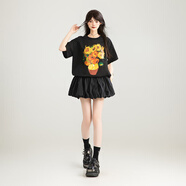 凱莉歐KEIKO 我心向陽 文藝少女風花苞連衣裙夏季出游出片穿搭簡約t恤裙 黑色 L