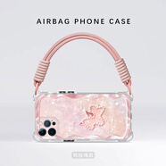 瓊雅樓 適用蘋果15手機殼iPhone15ProMax新款獨角獸可背斜挎掛繩時尚女網(wǎng)紅四角鏡頭全包防摔氣囊保護套 透明-閃耀獨角獸S粉+手提短繩【掛件B170】 蘋果15PROMAX