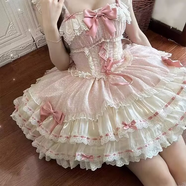 唐努烏（Tang Nu wu）Lolita十字姬 暗黑哥特doll洛麗塔掛脖連衣裙正 【上新】小泡芙+蝴蝶結 M 【90-115斤】