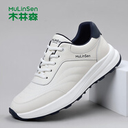 木林森男鞋百搭牛皮運動(dòng)休閑鞋舒適軟底跑步鞋子時(shí)尚潮流透氣男士皮鞋 QXM02558123白藍色 38 標準皮鞋碼-如運動(dòng)鞋穿41拍40