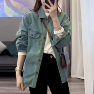 FHHUABD歐貨加絨加厚牛仔襯衫女長(zhǎng)袖2025春季新寬松休閑百搭襯衣外套上衣 淺藍(lán) M
