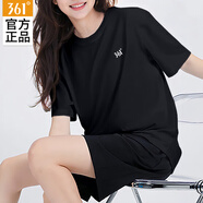 361°運(yùn)動(dòng)套裝女春夏季冰絲速干t恤短褲女士休閑跑步健身籃球訓(xùn)練衣服 基礎(chǔ)黑/基礎(chǔ)黑【速干】 L