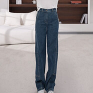 阿瑪施（AMASS）阿瑪施女裝正品2025秋季新款休閑高腰顯瘦窄版直筒牛仔褲女510032 藍色 M 阿瑪施