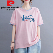 皮爾卡丹（pierre cardin）100純棉短袖t恤女夏季新款韓版寬松顯瘦胖m妹文藝休閑時(shí)尚圓領(lǐng)潮 粉色 (NOlhing)今年流行的輕奢品 L 建議90-110斤