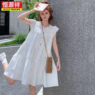 恒源祥胖mm特大碼300斤白色甜美少女減齡小飛袖連衣裙女夏新款顯瘦裙子 白色 L 建議80-110斤