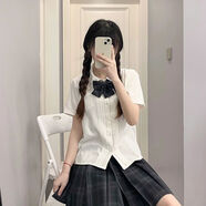 斤慕正肩jk上衣襯衫女風(fēng)琴褶短袖上衣學(xué)院風(fēng)日系厚實(shí)jk襯衫夏季 白色M【僅上衣建議90-105斤】