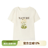片斷（dribs＆drabs）片斷T恤女夏季新款流蘇花朵印花設計俏皮減齡小個(gè)子休閑上衣 米白 M 160/84A