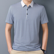 報(bào)喜鳥加肥加大碼男裝短袖polo衫胖人翻領(lǐng)夏季桑蠶絲半袖t恤肥佬 9086-湖藍(lán)色 S 165/84A[建議90-110斤]